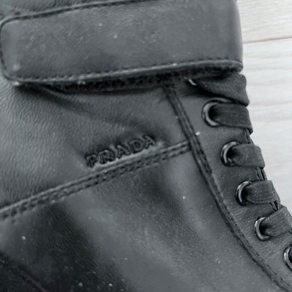 Prada Wedge Leather Booties in Black ( 40 ) - Picture 6 of 12
